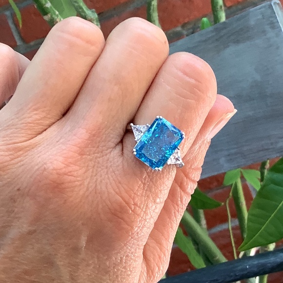 Blue Fancy Cut, Created Sapphire Bling Ring